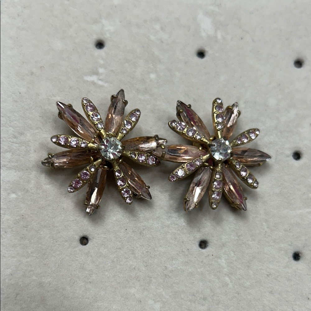 JCrew Gold and Pink Floral Earrings